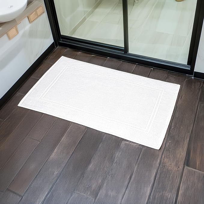 Tens Towels Pack of 2 Bath Mats 100% Cotton, 20 x 32 Inches, Super Absorbent, Hotel Quality Premium Floor Towels, Luxurious, Soft & Quick Dry, Not a Bathroom Rug, White