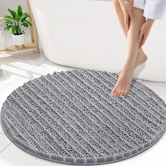 Smiry Bathroom Rugs Mat Round 30x30, Soft Absorbent Chenille Bath Rugs, Non Slip Rubber Backing Machine Washable Quick Dry Bath Mats for Bathroom Floor, Tub, Shower, Home Accessories, Grey