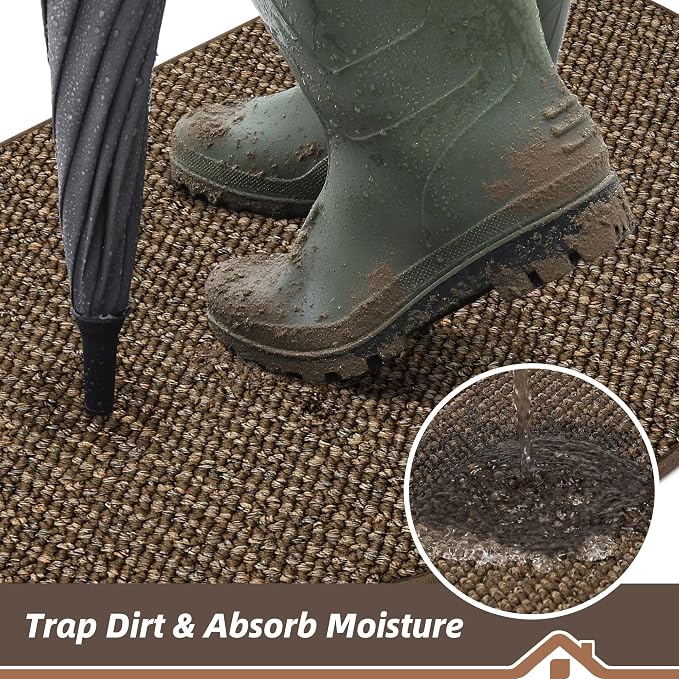 BEQHAUSE Dirt Trapper Door Mat 32" x 48" Half Circle Non-Slip Washable Doormats Entrance Rugs Absorbent Welcome Low Profile Floor Mats for Front Back Door and Entryway, Brown