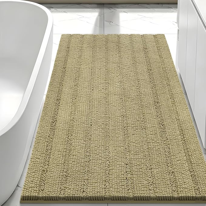 Bcoimo Large Bathroom Rug, Chenille Bath Mat with High Low Pile Design, Soft Absorbent Non Slip Bath Rug, Machine Washable Quick Dry Mat for Shower, Tub, Sink and Vanity