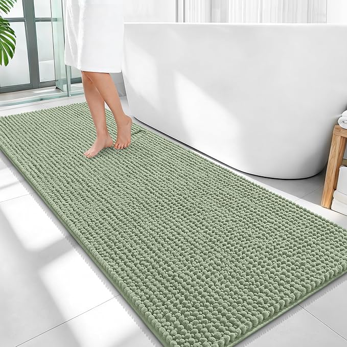 OLANLY Thick Bathroom Runner Rugs 59x24, Extra Soft Absorbent Chenille Bath Rugs, Rubber Backing, Machine Wash Dry, Long Bath Mats for Bathroom, Tub and Shower, Home Decor Accessories, Sage Green