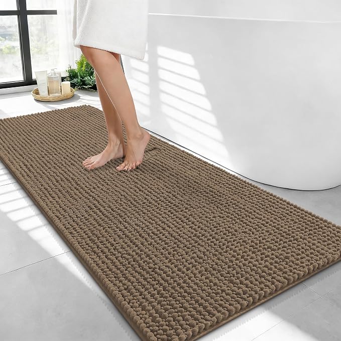 OLANLY Thick Bathroom Runner Rugs 44x24, Extra Soft Absorbent Chenille Bath Rugs, Rubber Backing, Machine Wash Dry, Long Bath Mats for Bathroom Floor, Tub and Shower, Home Decor Accessories, Tan