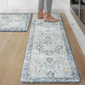 GENIMO Kitchen Mats for Floor 2PCs, Washable Anti Fatigue Mat for Cushioned, 17.3"x59"+17.3"x30", Waterproof Kitchen Rugs, Non Slip Foam Standing Mat Rug for Home, Sink, Office, Laundry, Light Blue