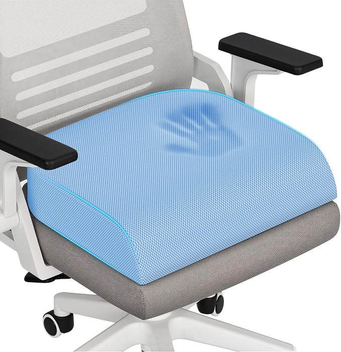 TranquilRelax Large Seat Cushion, Memory Foam Cushion for Long Sitting Hours on Office Chair, Home & Car, Non-Slip Chair Pad for Relieving Back & Sciatica & Hip & Coccyx Pain (Light Blue)