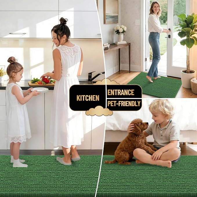 OLANLY Thick Bathroom Rugs 36x24, Extra Soft Absorbent Chenille Bath Rugs, Rubber Backing, Machine Wash Dry, Bath Mats for Bathroom Floor, Tub and Shower, Home Decor Accessories, Olive Green