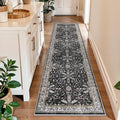 2x8ft Kitchen Rug Runners Washable Non Slip – Boho Floral Carpet Runner for Hallway, Bathroom, Bedroom, Entryway – Soft Low-Pile Thin Long Kitchen Floor Rug (Black, 2x8)