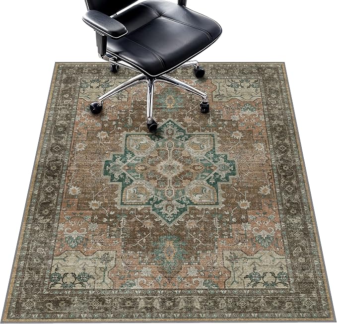48"x72" Office Chair Mat for Hardwood Tile Floor, Under Desk Carpet Protector for Rolling Computer Chair Mat, Machine Washable Area Rug, Anti-Slip 1/5" Thick Low Pile Thin Vinyl Floor Mat, Rosewood
