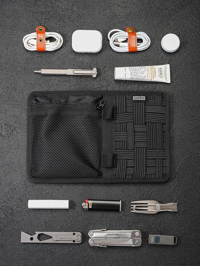 TACTICAL_GEEK EDC Organizer Board, Anti-Slip Elastic Woven Board, Utility Bag Insert Panel for Small Gear, Backpack Accessories (TCM10-Black)