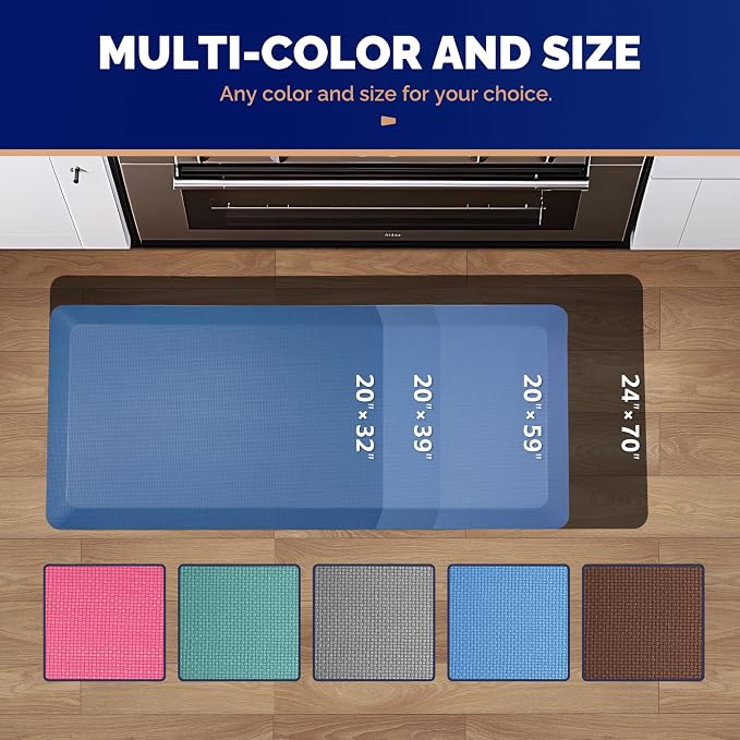 FEATOL Anti Fatigue Mat for Standing, 9/10 Extra Thick Ergonomic Standing Desk Mat, Comfort Memory Foam Standing Mat at Home,Office All Day (20" x 59", Blue, 1PC)