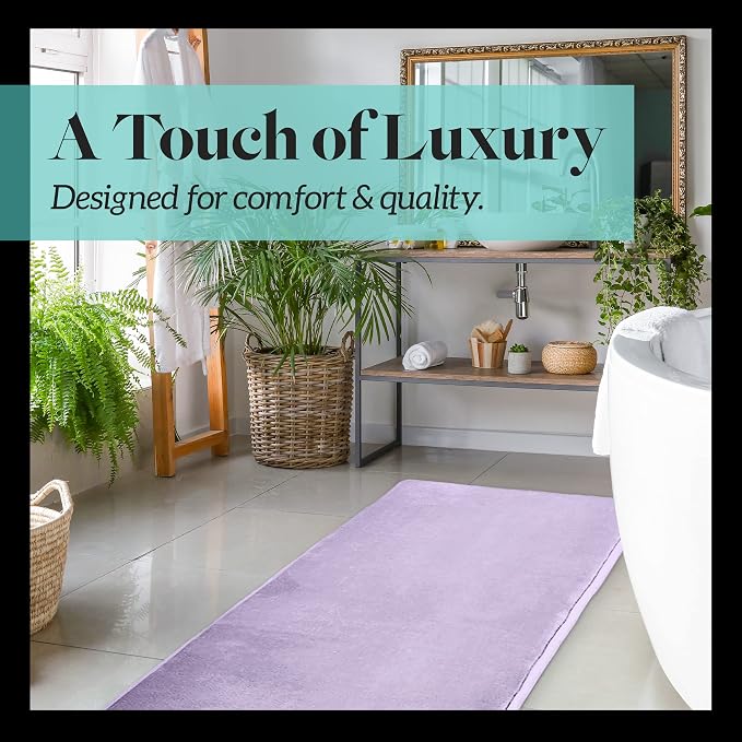 Memory Foam Bath Mat Non Slip Absorbent Super Cozy Velvet Bathroom Rug Carpet (60 inches X 17 inches, Lavender)