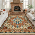 RELEANY Area Rugs Square 8ft Washable Non-Slip, Floral Vintage Distress Medallion Carpet for Living Room Bedroom Dining Room, Red Orange Blue Brown
