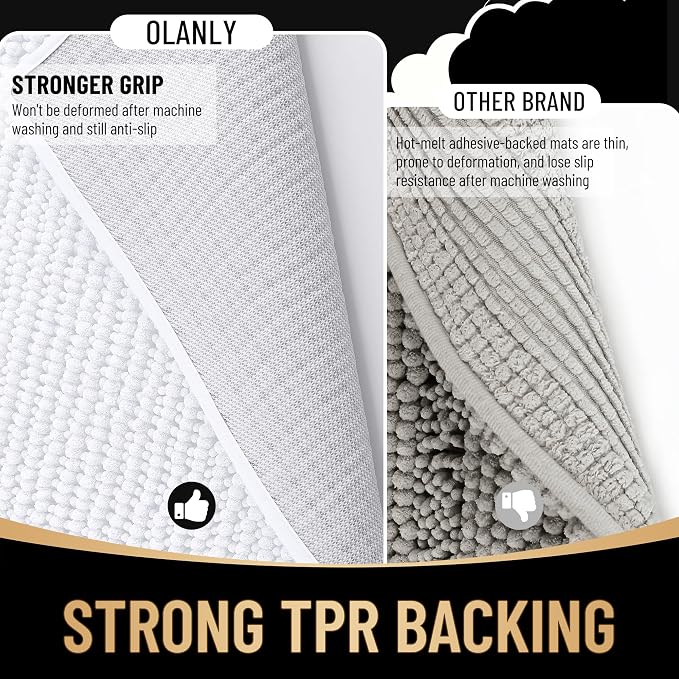 OLANLY Thick Large Bathroom Rugs 40x32, Extra Soft Absorbent Chenille Bath Rugs, Rubber Backing, Machine Wash Dry, Bath Mats for Bathroom Floor, Tub and Shower, Home Decor Accessories, White