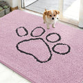 OLANLY Dog Door Mat for Muddy Paws 48x30, Paw Print Design, Absorbs Moisture and Dirt, Non-Slip Washable Doormat, Quick Dry Chenille Mud Mat for Dogs, Entry Indoor Entryway Carpet, Dusty Rose