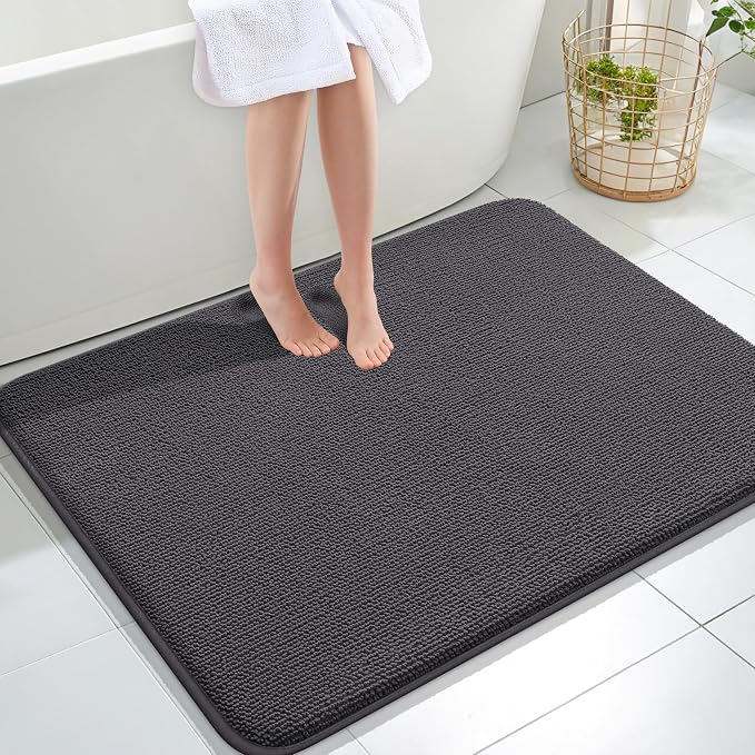 OLANLY Thick Memory Foam Large Bathroom Rugs 40x32, Extra Soft Absorbent Bath Rug, Quick Dry Bath Mat, Non-Slip, Machine Washable Mats for Bathroom, Tub and Shower, Home Decor Accessories, Dark Grey