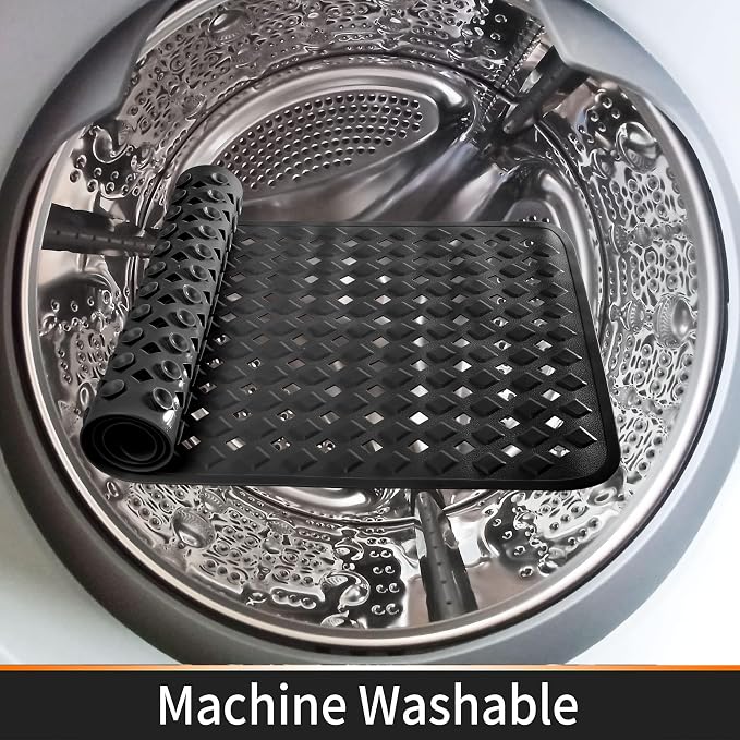 Yimobra Square Shower Mat Non Slip, Super Strong Suction Cups, 21"X21" Bath Tub Mat with Drain Holes, Machine Washable Fast Draining Bath Mats, Bathroom Essentials,Black