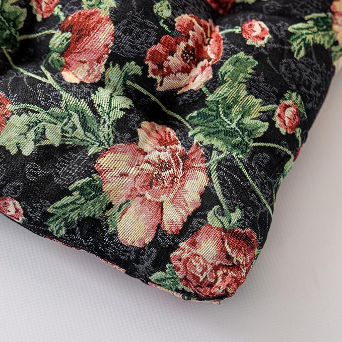vctops Farmhouse Floral Print Chair Cushions with Ties U-Shaped Soft Comfortable Chair Pads Non Slip Seat Cushions for Indoor Dining Room and Kitchen Chairs (Flower F,16"x16")