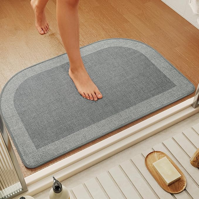 YDKGL Half Circle Bath Mat,Thin Bathroom Rugs Fit Under Door Quick Dry Non Slip Washable Bathroom Mat with Rubber Backing,Absorbent Woven Half Round Shower Rug