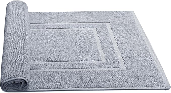 Feather & Stitch 2 Piece Towel Like Bath Mats (30x21 Inch) 100% Cotton Terry Bath Mats, Bathroom Shower Floor Mats [NOT A Bathroom Rug], Soft Absorbent Washable Mats - Grey