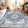 RELEANY Area Rugs 5'x7' Washable Non-Slip, Floral Vintage Distress Medallion Carpet for Living Room Bedroom Dining Room, Light Gray Grey White