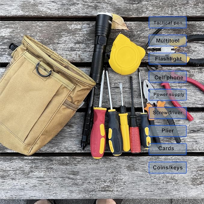 Small Tool Pouch,Utility Tool Bag, Small Toolbox, Screw Driver, Plier Organizer, Flashlight Holster and Knife Holder, Tool Belt Pouches for Electrician,Contractor,Plumber,Carpenter or Daily Home Use