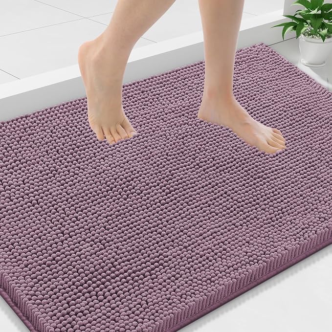Smiry Luxury Chenille Bathroom Rugs 36x24, Extra Soft and Absorbent Shaggy Bath Mat, Machine Washable, Non-Slip Plush Carpet Runner for Tub, Shower, and Floor, Home Decor Accessories, Deep Plum