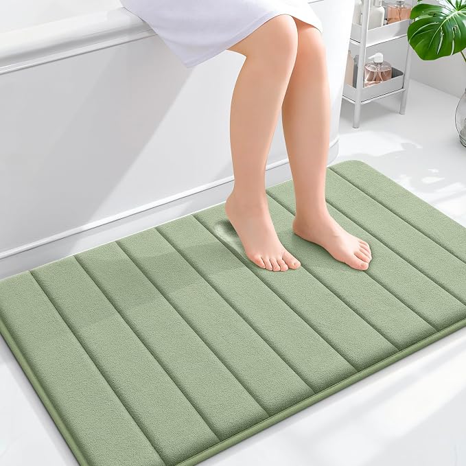 OLANLY Memory Foam Bath Mat 40x24, Super Soft Absorbent Bathroom Rugs, Quick Dry, Machine Washable Shower Floor Rugs, Bathmat Carpet, Bathroom Home Decor Accessories, Sage Green