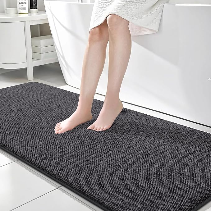 OLANLY Thick Memory Foam Bathroom Runner Rugs 70x24, Extra Soft Absorbent Long Bath Rug, Quick Dry, Non-Slip, Machine Washable Bath Mats for Bathroom, Tub and Shower, Home Decor Accessories, Dark Grey