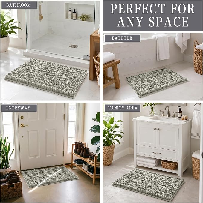 Yimobra Bathroom Rugs Non Slip Washable - Ultra Soft Absorbent Chenille Bath Mat, Quick Dry Shaggy Floor Carpet for Tub Shower, Sand Home Decor Accessories, 24x17 Inch