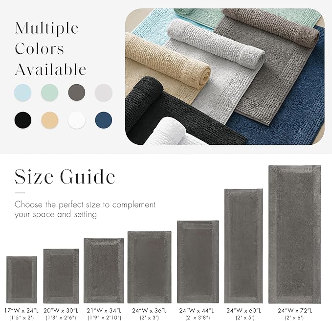 Madison Park Splendor Reversible 100% Cotton Tufted Bathroom Rug-3000 GSM Hotel Quality Luxurious Plush Medium Pile Bath Mat Absorbent, Quick Dry, Shower Room Décor, 17x24 Charcoal