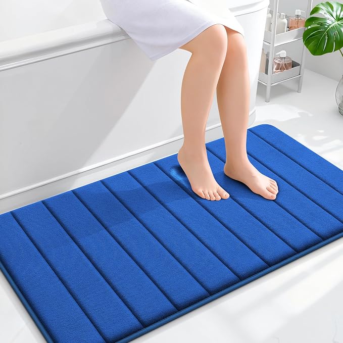 OLANLY Memory Foam Bath Mat 44x24, Super Soft Absorbent Bathroom Rugs, Quick Dry, Machine Washable Shower Floor Rugs, Bathmat Carpet, Bathroom Home Decor Accessories, Royal Blue
