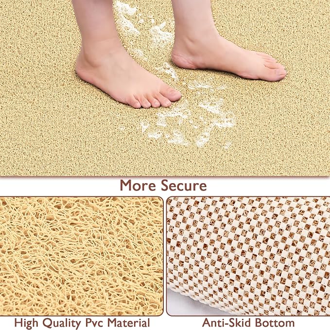 Shower Mat Non Slip 47x32 Inch, Quick Drying PVC Loofah Bath Mats, Easy Clean Soft Bathroom Rugs for Tub Floor, Shower, Khaki