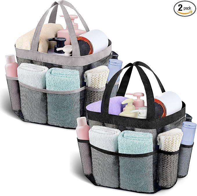 Attmu Mesh Shower Caddy Portable for College Dorm Room Camping Essentials, Shower Caddy Dorm with 9-Pockets, Large Capacity Hanging Basket Bathroom Bag for Toiletry, Swimming, Gym, Camp, Beach