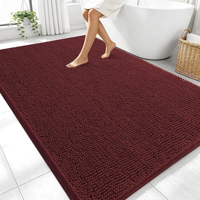 OLANLY Large Bathroom Rugs 70x46, Soft Absorbent Chenille Bath Rugs, Rubber Backing Quick Dry, Machine Washable Bath Mats for Bathroom Floor, Tub and Shower, Home Decor Accessories, Andorra Red-Brown