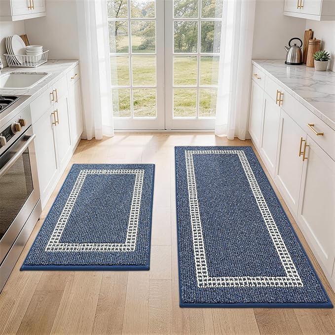 COSY HOMEER Kitchen Rugs Non-Slip 20x30/20x48 Inch Thick Polypropylene Standing Mat for Home Machine Washable, Blue