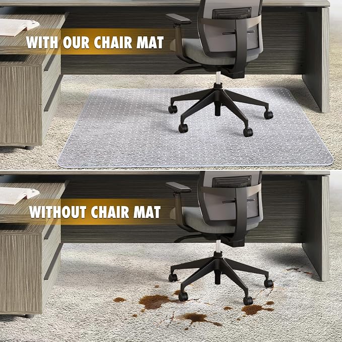 BesWin Office Chair Mat for Carpet, 2 Pack 32" x 55" Heavy Duty Hard Computer Desk Chair Mat for Carpeted Floors, Anti-Slip Carpeted Floor Protector for Home Office, Smooth Glide, Ship Flat