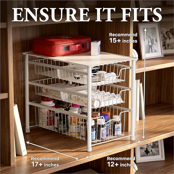 Simple Houseware Stackable 3 Tier Sliding Basket Organizer Drawer, White