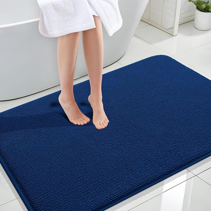 OLANLY Thick Memory Foam Large Bathroom Rugs 44x32, Extra Soft Absorbent Bath Rug, Quick Dry Bath Mats, Non-Slip, Machine Washable Carpet for Bathroom, Tub and Shower, Home Decor Accessories, Navy