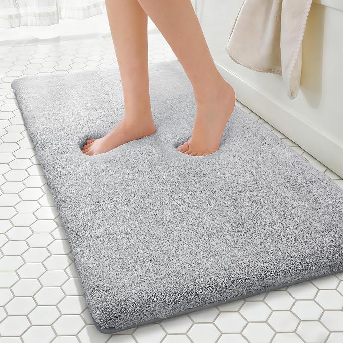 MINIDEAR Bathroom Rugs 44x24 Light Gray - Thick Memory Foam Bath Mat, Ultra Soft & Plush Fluffy, Non-Slip, Quick Dry, Absorbent Washable Floor Microfiber Mat for Tub, Home Decor Accessories