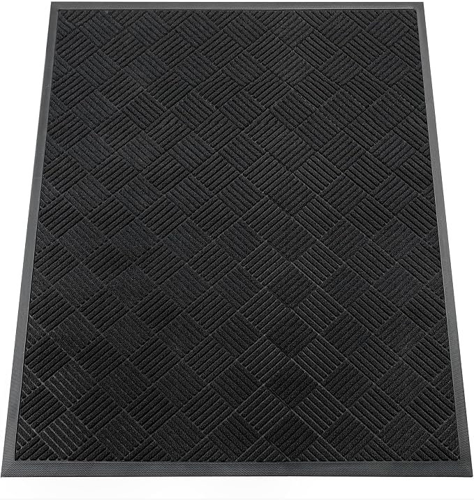 Indoor Outdoor Door Mat, 5’x 4' Doormat for Entryway, Rubber Backing Non Slip Front Door Mat Outside Entrance, Super Absorbent Commercial Floor Mat for Home Office, Black