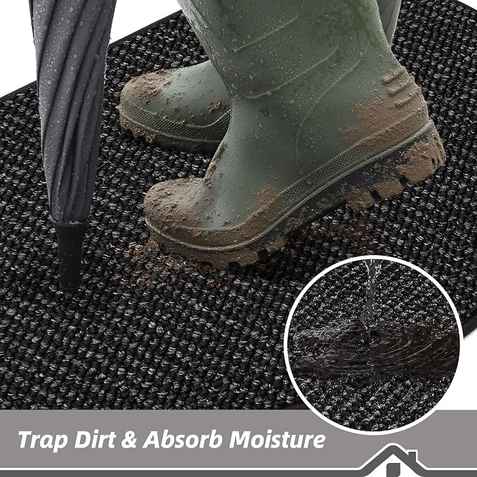 BEQHAUSE Dirt Trapper Door Mat 32" x 48" Half Circle Non-Slip Washable Doormats Entrance Rugs Absorbent Welcome Low Profile Floor Mats for Front Back Door and Entryway, Black