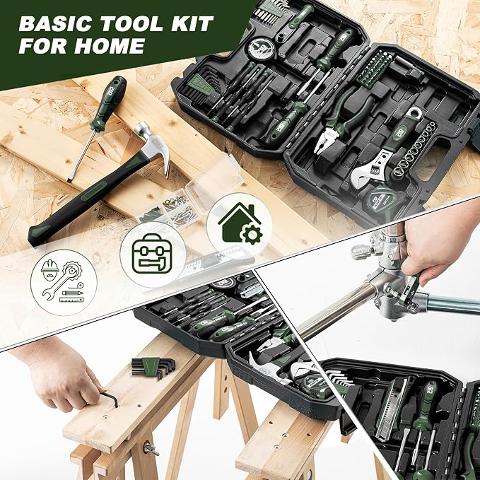 Prostormer 160-Piece Home Repair Tool Set, General Household Hand Tool Kit with Toolbox Storage Case for House, Garage, College Dorm and Office (Green)