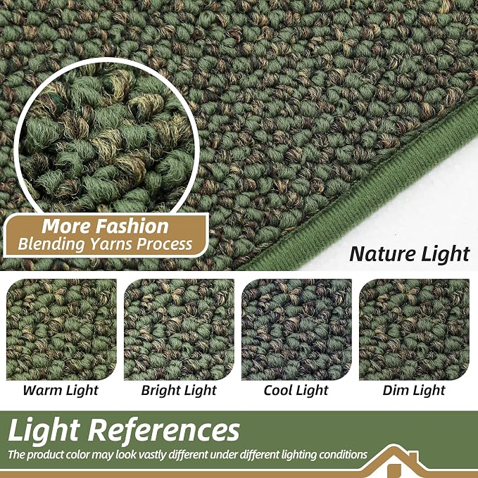 BEQHAUSE Dirt Trapper Door Mat 26" x 40" Half Circle Non-Slip Washable Doormats Entrance Rugs Absorbent Welcome Low Profile Floor Mats for Front Back Door and Entryway, Green