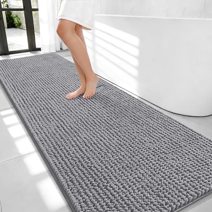 OLANLY Thick Bathroom Runner Rugs 70x24, Extra Soft Absorbent Chenille Bath Rugs, Rubber Backing, Machine Wash Dry, Long Bath Mats for Bathroom Floor, Tub and Shower, Home Decor Accessories, Grey