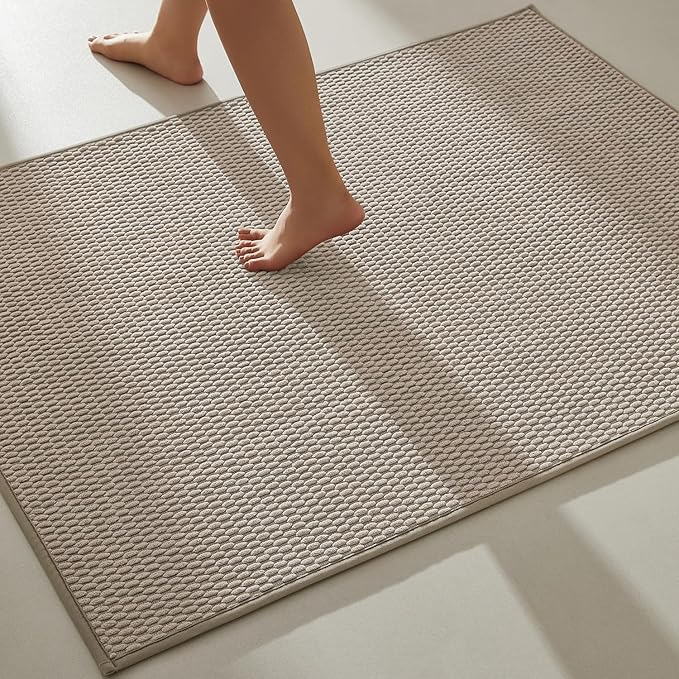 TYUU Large Bathroom Rugs Non Slip Washable Bath Rugs Super Absorbent Bathroom Rug Thin Quick Dry Low Pile Bath Mats, Beige 36"x60"