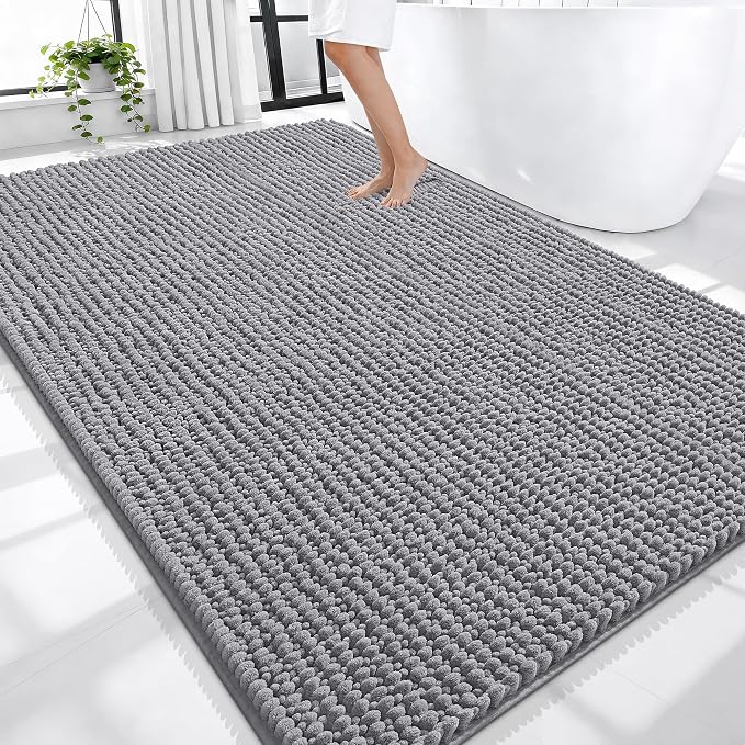 OLANLY Thick Large Bathroom Rugs 70x46, Extra Soft Absorbent Chenille Bath Rugs, Rubber Backing, Machine Wash Dry, Bath Mats for Bathroom Floor, Tub and Shower, Home Decor Accessories, Grey
