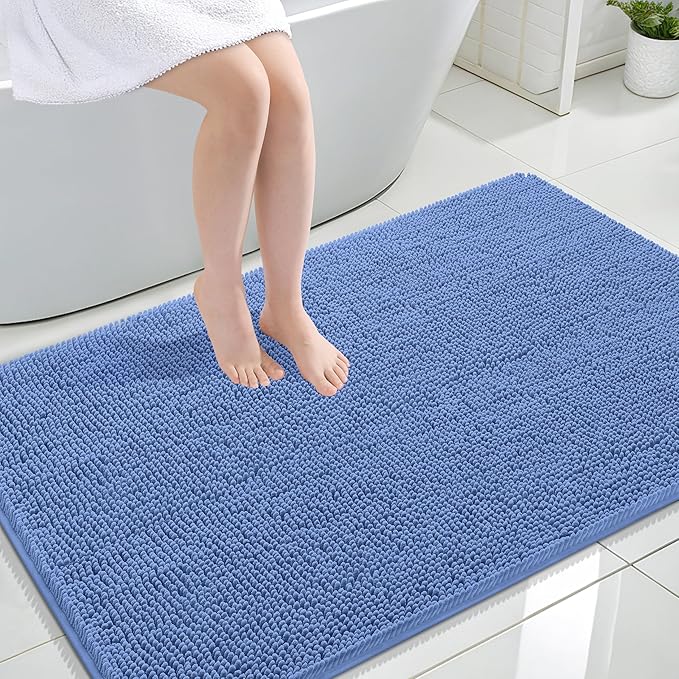 OLANLY Large Bathroom Rugs 47x32, Soft Absorbent Chenille Bath Rugs, Rubber Backing Quick Dry, Machine Washable Bath Mats for Bathroom Floor, Tub and Shower, Home Decor Accessories, Cornflower Blue