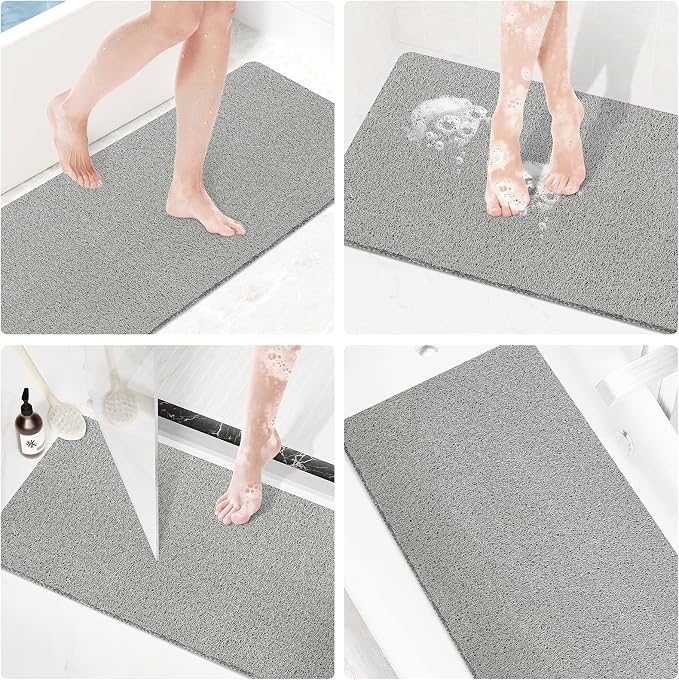 Shower Mat Bathtub Mat Non-Slip,47x16 inch, Soft Tub Mat with Drain,PVC Loofah Bath Mat (Phthalate Free) for Tub and Bathroom,Quick Drying,Grey