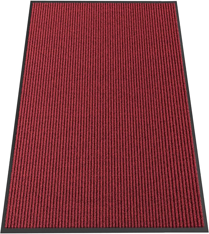 Indoor Outdoor Door Mat, 8' x 4' Doormat for Entryway, Rubber Backing Non Slip Front Door Mat Outside Entrance, Super Absorbent Commercial Floor Mat for Home Office, Red