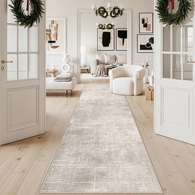 HAOYUNLAI 3x12 Hallways Runner Rugs: Soft Kitchen Rug Non-Slip Floor Mat with Rubber Backing Washable Non Shedding Soft Beside Carpet for Bedroom Abstract Home Decor Rug Runner(3x12,Beige/Cream