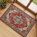 RELEANY Area Rugs Small 2'x3' Washable Non-Slip, Floral Vintage Distress Medallion Carpet for Kitchen Entryway Bathroom, Red Blue